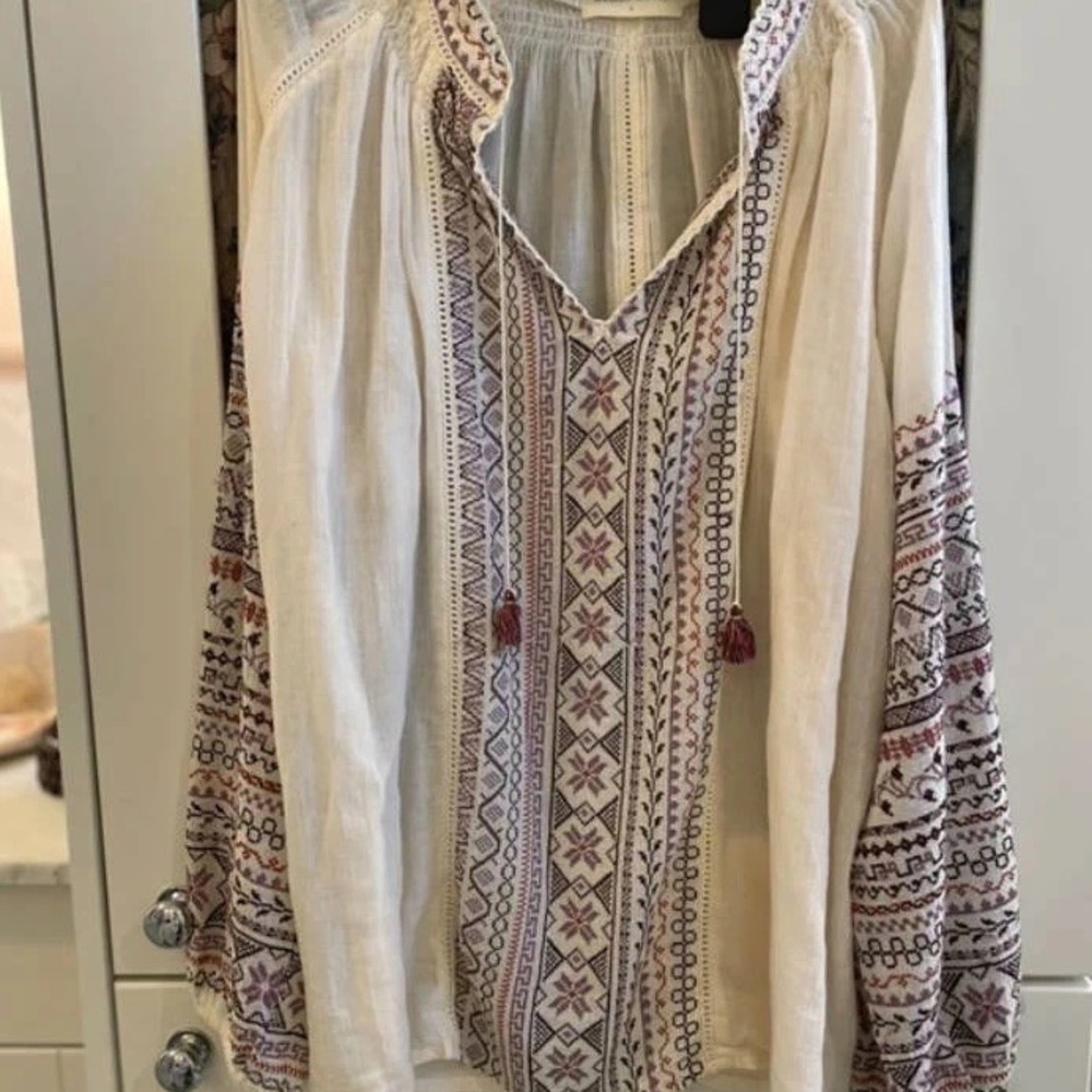 Embroidered Boho Blouse - Cream and Purple